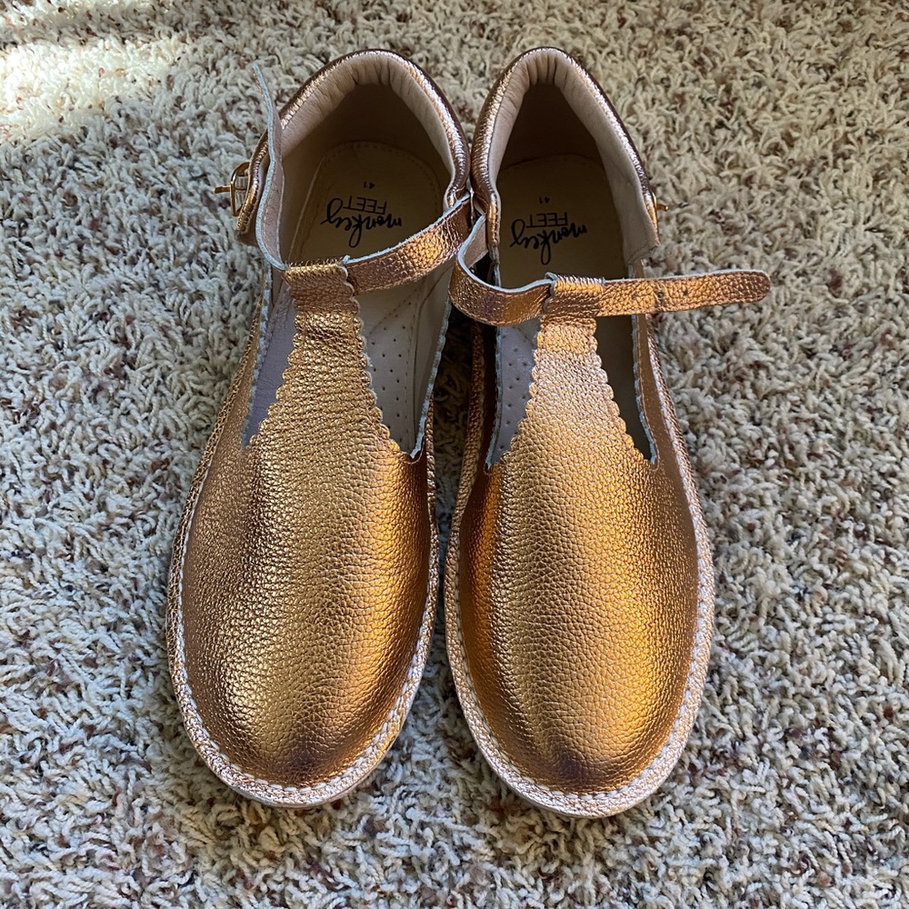 Rose Gold Monkey Feet mommy t-strap shoes
